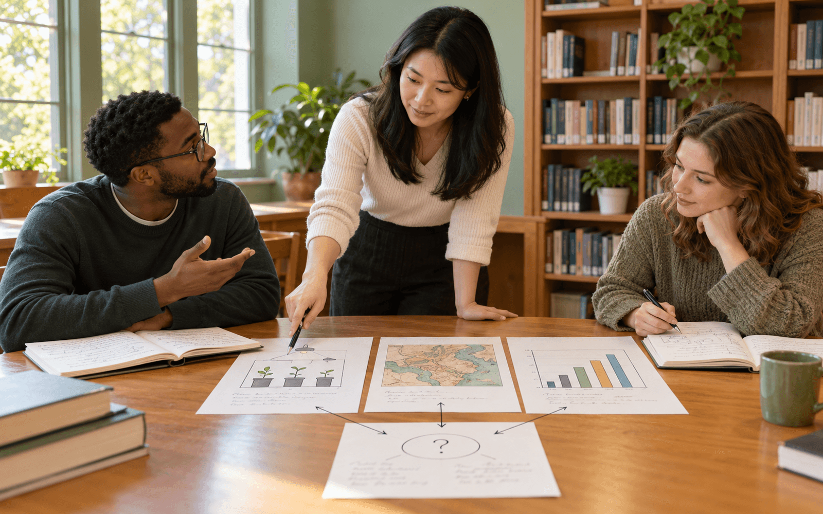 A lecturer and two adult learners compare experiment, historical and measured evidence while discussing how a claim can be justified.