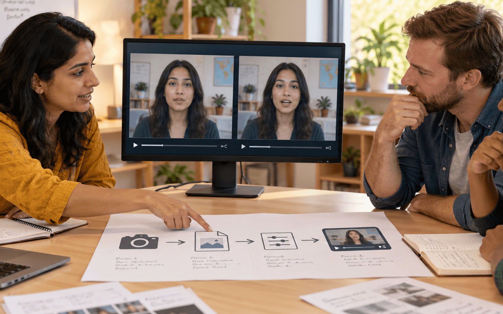 A South Asian media teacher and White and Black adult learners compare the source history of two classroom video clips.