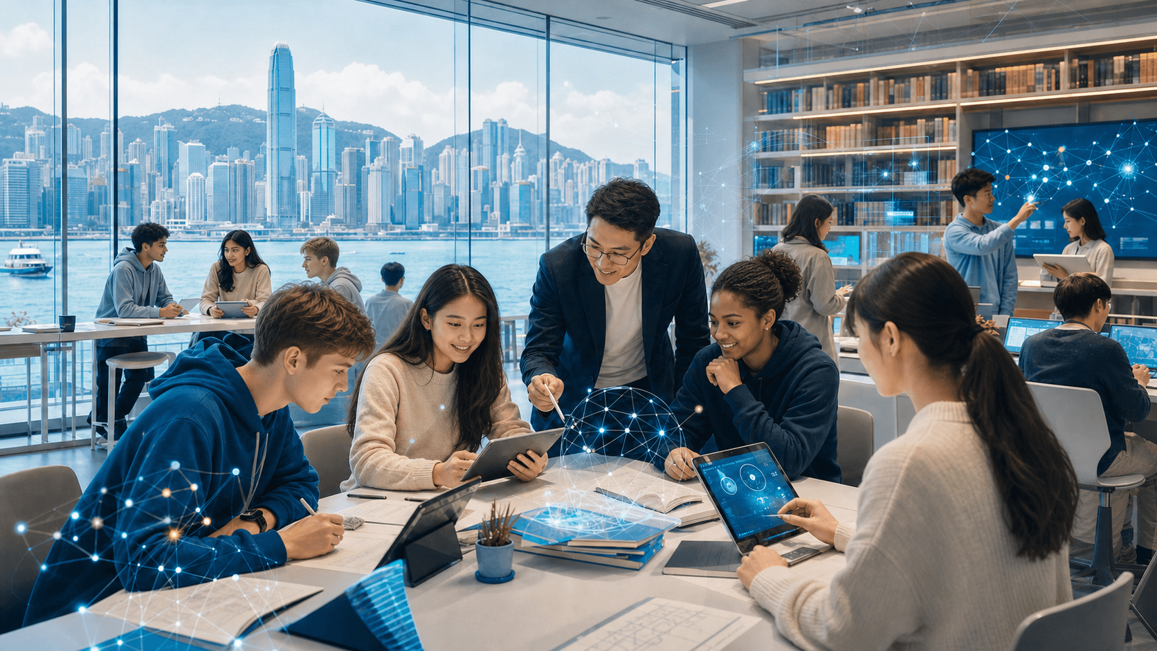 Learners and educators collaborating in a Hong Kong AI in Education knowledge hub