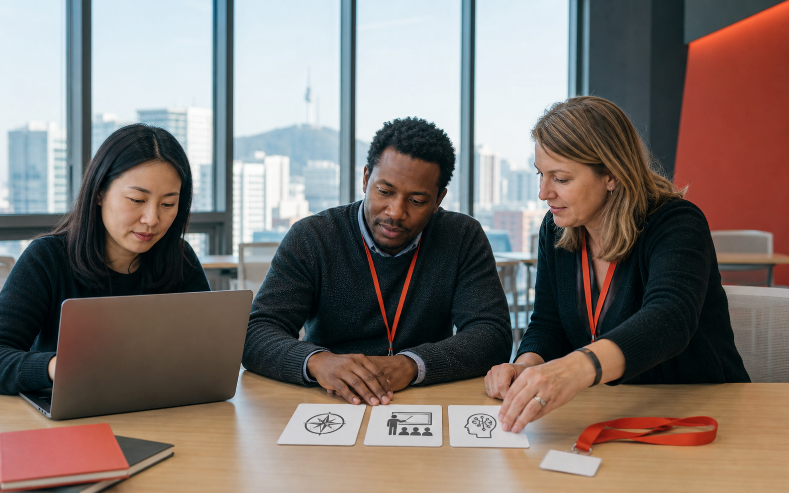 Korean and international educators complete an AI-literacy learning pathway and compare credential evidence in a professional development centre